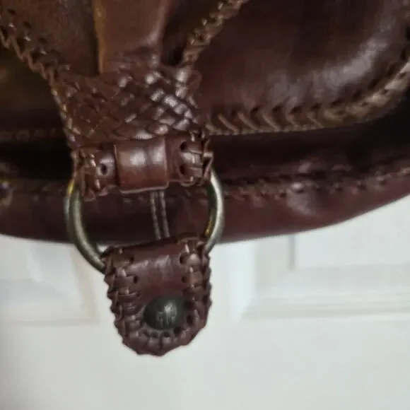 Frye Brown Leather Crossbody Bag Braided Trim - Picture 4 of 16